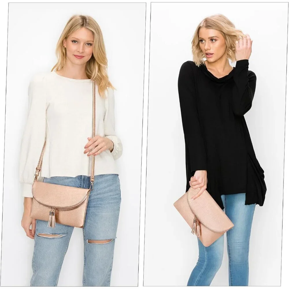 Women's Faux Leather Envelope Clutch Crossbody Bag with Multiple Compartments
